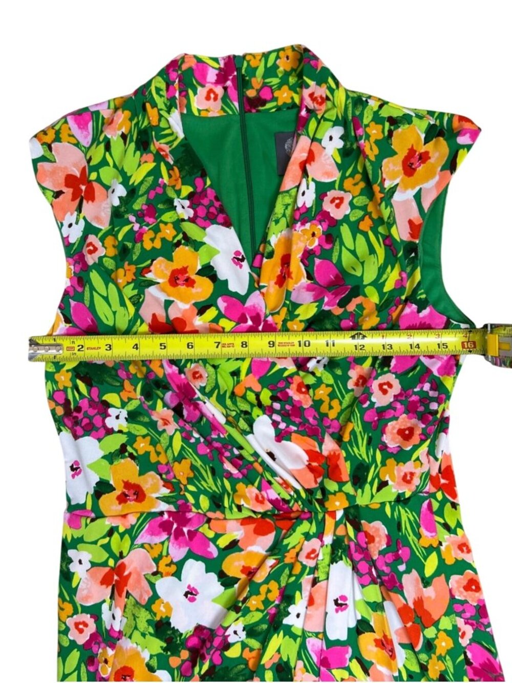 Vince Camuto Faux Wrap Sheath Dress Size 8 Floral Green Pink Spring Summer Boho - Picture 13 of 14